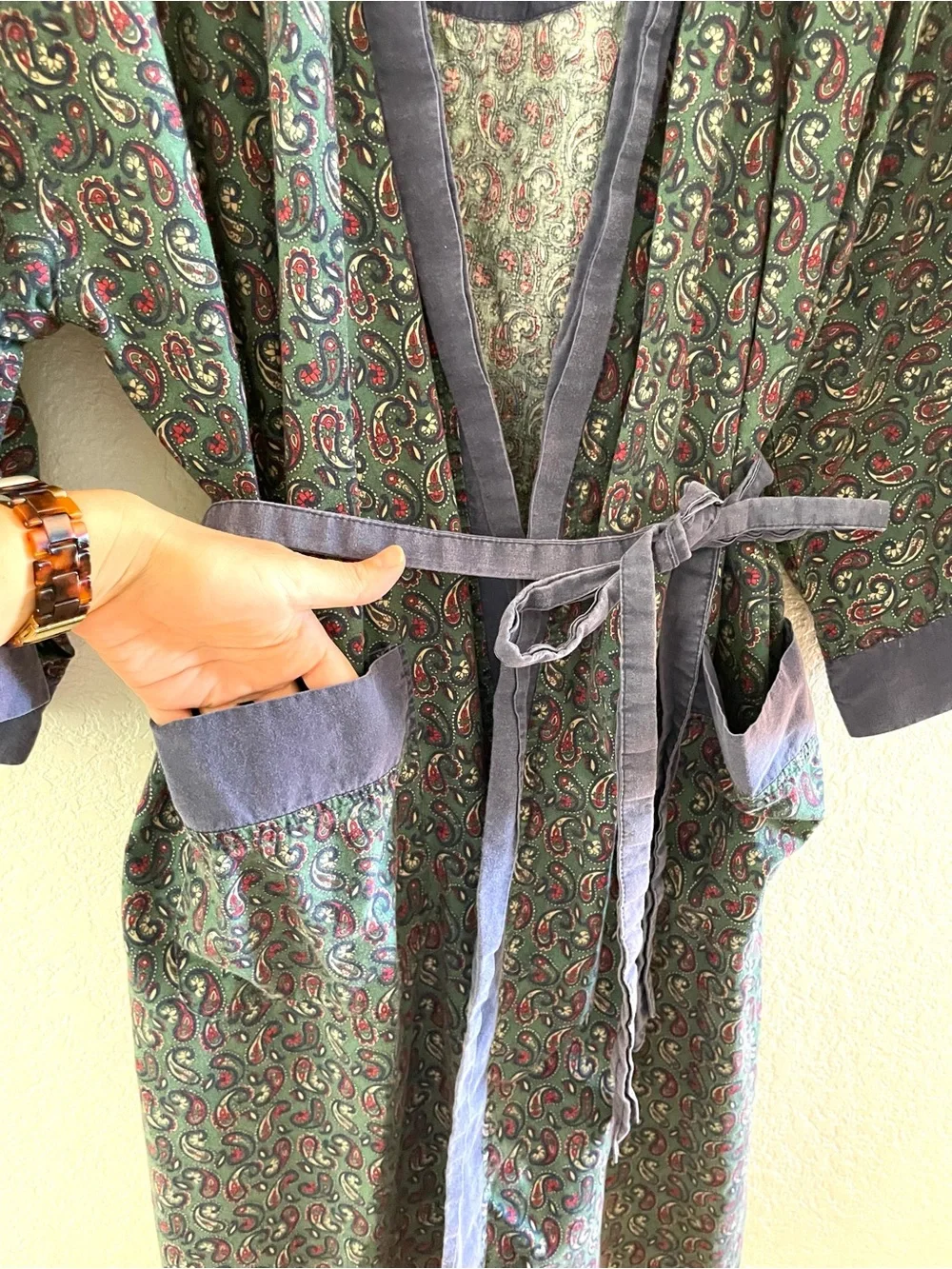 Vintage 90s 100% Cotton Paisley Kimono Style Robe & Belt Sz 1X-2X Grandpacore